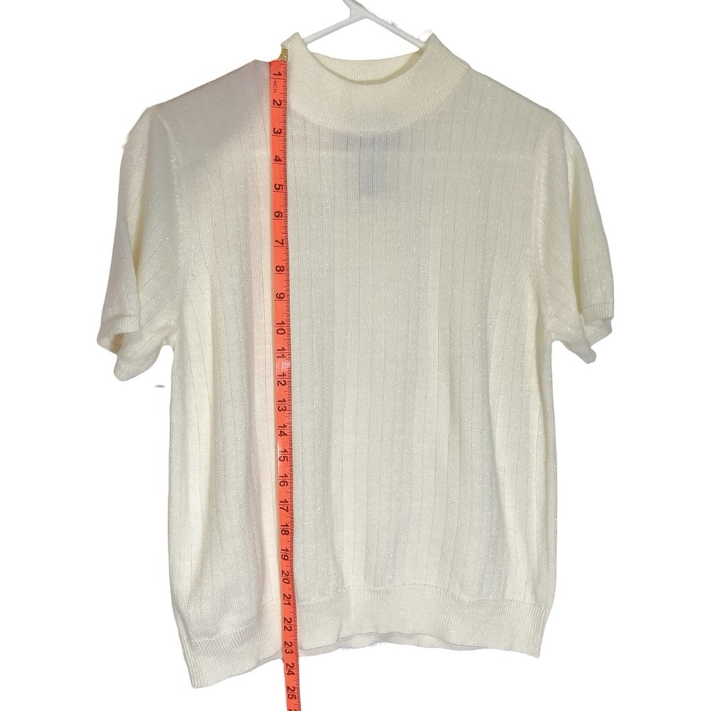 Sag Harbor Small Cream Knit Mock Neck Sweater Shimmer Ribbed Vintage Style - Picture 7 of 7